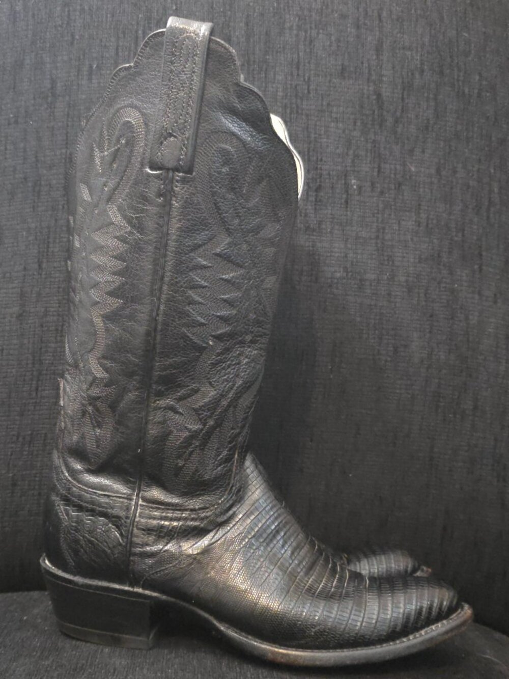 Vintage Lucchese 2000 Black Teju Lizard Skin Leather Boots -Women's Size 6 1/2 B